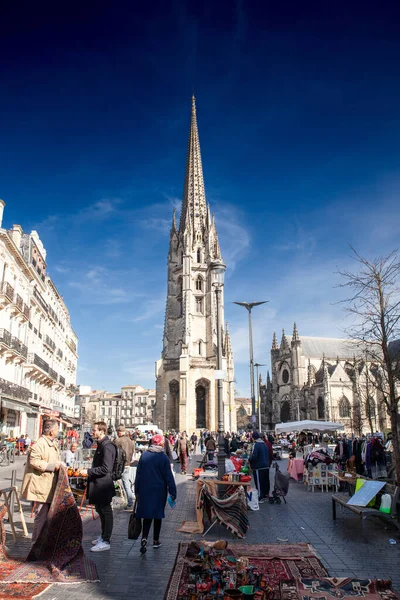 Bordeaux France February 2022 People Selling Second Hand Marche Aux — 图库照片