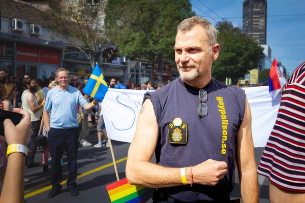Belgrade Serbia 2016 Swedish Gay Police Officer Belonging Gay Polisen — Stockfoto
