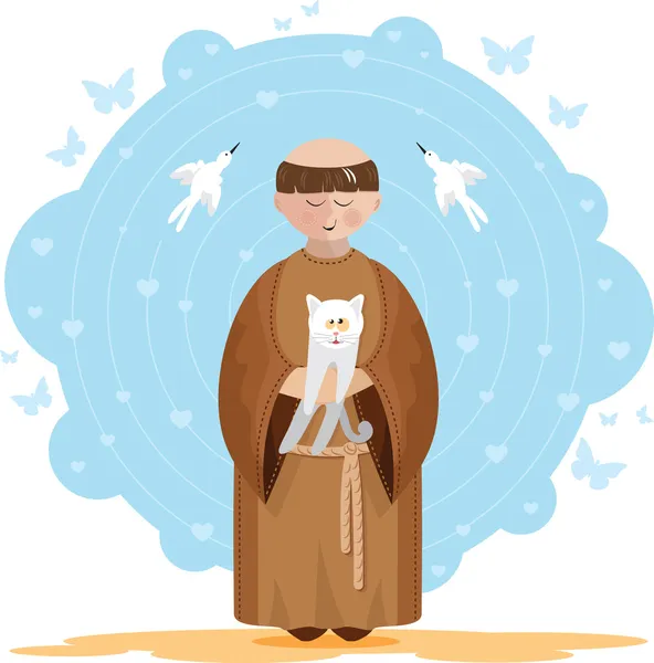 St. Francis of Assisi with kitten — Stock Vector