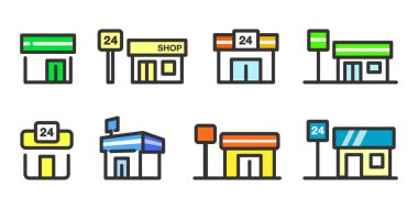 Convenience store shop vector icon illustration material color set clipart