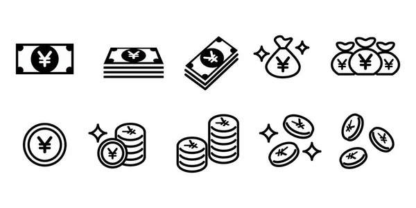 Geld Biljet Geld Japanse Yen Vector Pictogram Illustratie Zwart Wit — Stockvector