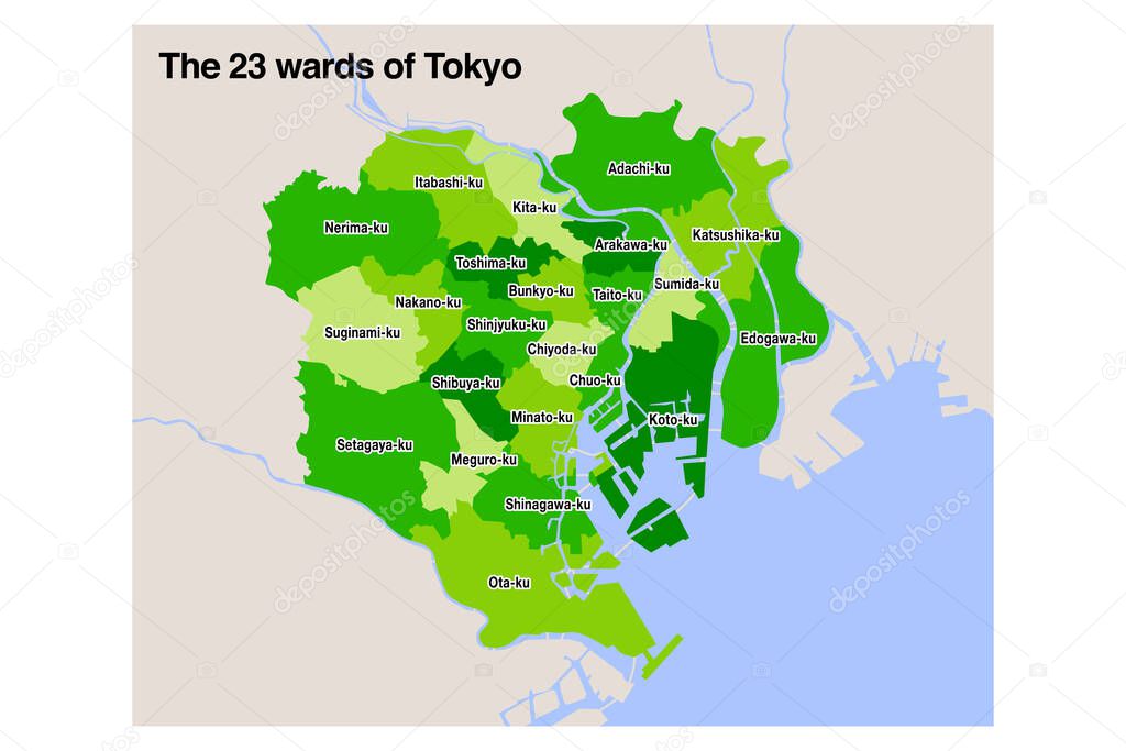 Japan map, Tokyo 23 wards vector illustration material