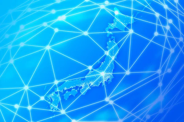 日本地図インターネットセキュリティブルーイラスト背景素材 — ストック写真