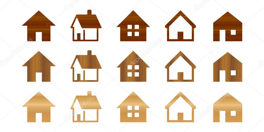 Woodgrain house home vector icon material brown set