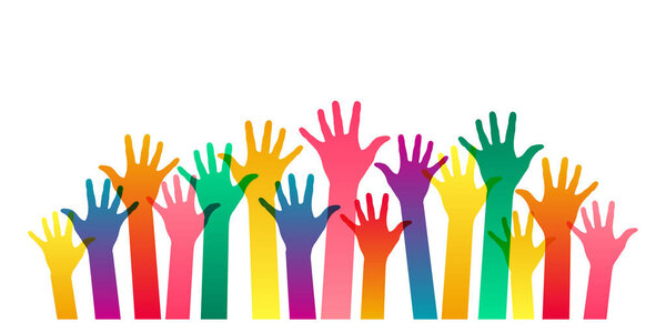 Colorful and fun world to raise hands together. Vector background material