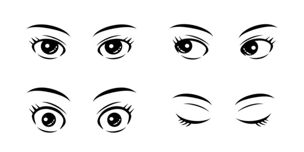 Women Big Eyes Eyelashes Eyebrows Parts Icon Vector Material — Stock Vector