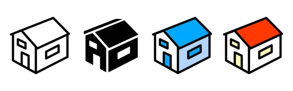 Home House Vector Icon Set Black White Color Simple Flat — Stock Vector