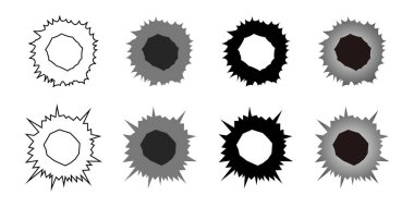 Mühimmat izleri, savaş istilası ve şiddet. Vektör illüstrasyon materyali