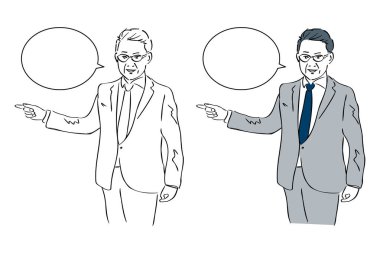 Sunum yapan müdürün maaşlı silueti. Vektör manga tarzı resimleme materyali
