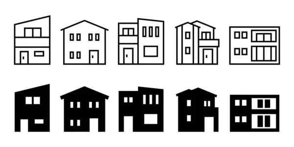 Japanese Home House Icon Set Vector Simple Flat Illustration Image — Stockvector