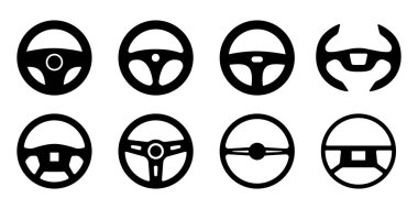 Car steering wheels 8 set vector icon materials black and white