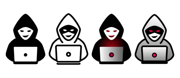 Vector Icon Illustration Material Set Hacker Group Performing Cyber Attack — Διανυσματικό Αρχείο