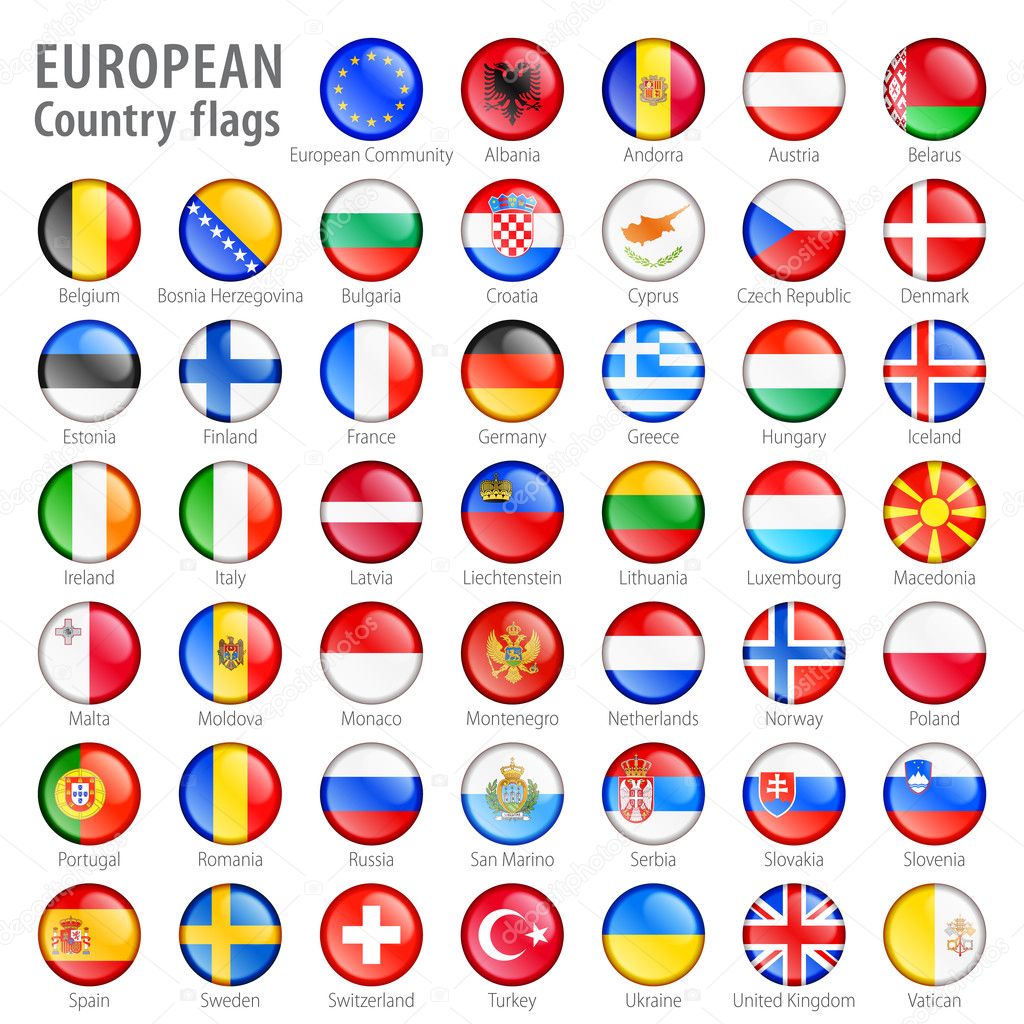 European National Flag Buttons Set