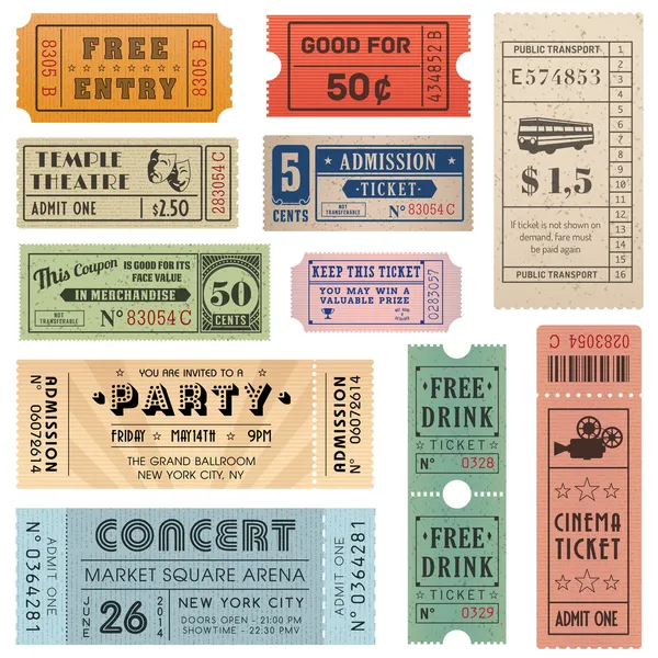 Grunge Vector Tickets Collection 2 — Stock Vector