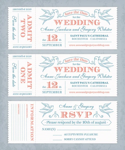Vektör düğün davet biletleri — Stok Vektör