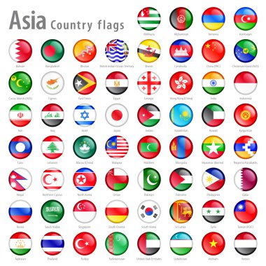 Asian National Flag Buttons Set clipart
