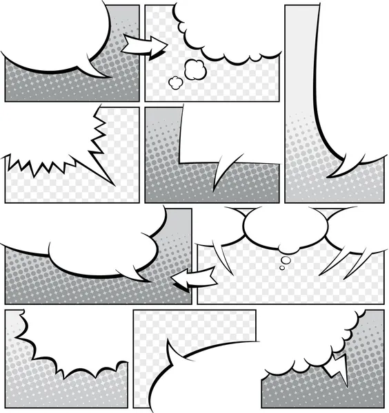 Plantilla de página de cómic a escala de grises — Archivo Imágenes Vectoriales