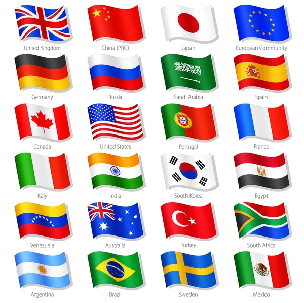 Banderas Nacionales Vector de los países más importantes del mundo — Vector de stock