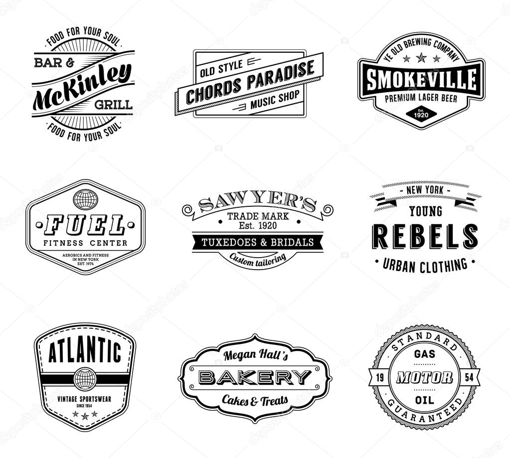 Nine high Quality vector Vintage Labels. Each label is organized in 2 layers with text separate from graphics, where possible, for a total of eighteen layers, each properly labeled.