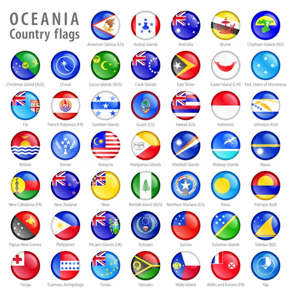 Set de botones de bandera nacional de Oceanía — Archivo Imágenes Vectoriales