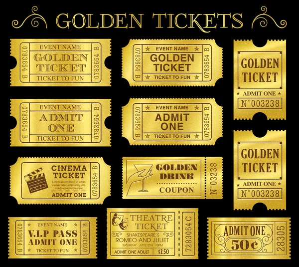 Vorlage: Golden Vector Ticket — Stockvektor