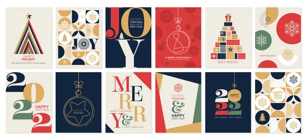 一套富有创意的彩色卡片 2022年新年海报 数字设计 圣诞问候 — 图库矢量图片