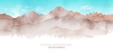 Soyut Dağ arka plan vektörü. Suluboya fırçası ve altın çizgi dokusuyla en az manzara sanatı. İzler için soyut sanat duvar kağıdı, Sanat Dekorasyonu, duvar sanatı ve tuval baskıları