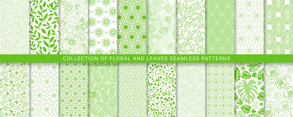 Conjunto Floral Geométrico Patrones Sin Costura Fondos Vectoriales Grises Blancos — Archivo Imágenes Vectoriales
