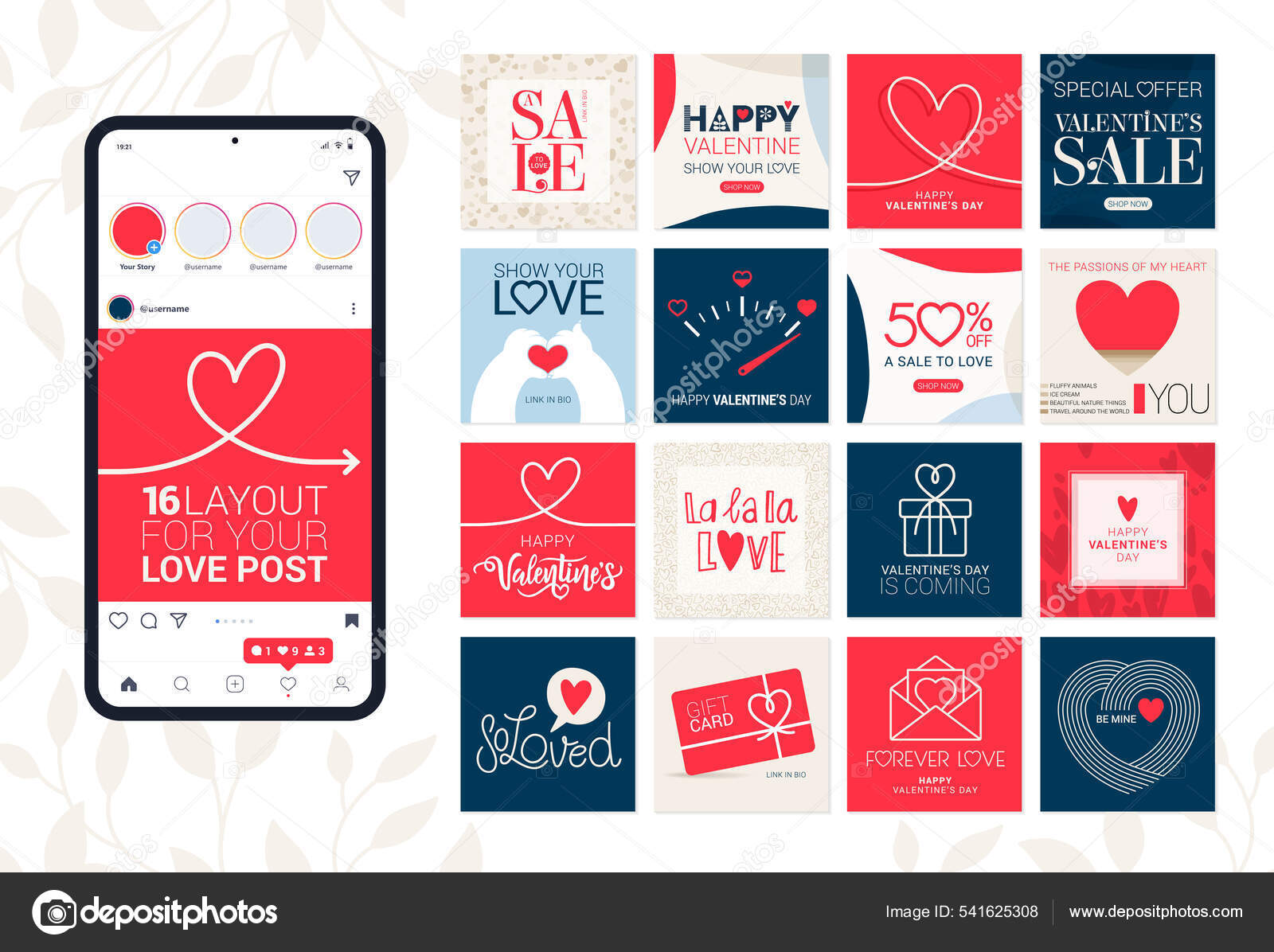 Trendy Valentine's Day Posts Stories Template Instagram Blog Sales Web  Stock Vector by ©Fourleaflovers 541625308