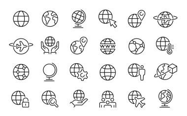 Küre ile ilgili basit dış hat simgeleri kümesi