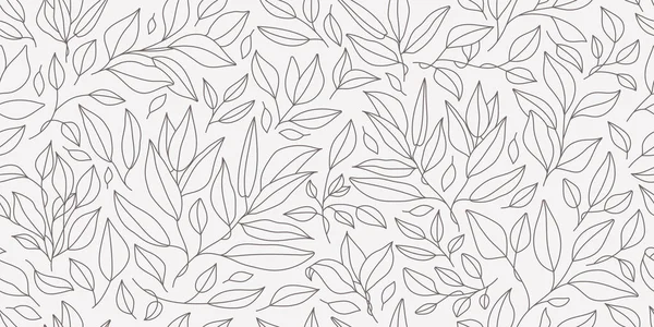 Seamless Pattern One Line Leaves Vector Floral Background Trendy Minimalistic — Stock Vector