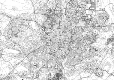 Madrid tam vektör şehir haritası beyaz arkaplan