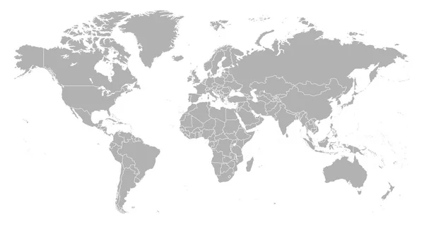 国境と詳細な世界地図 孤立した世界地図 白い背景に隔離されている ベクターイラスト — ストックベクタ