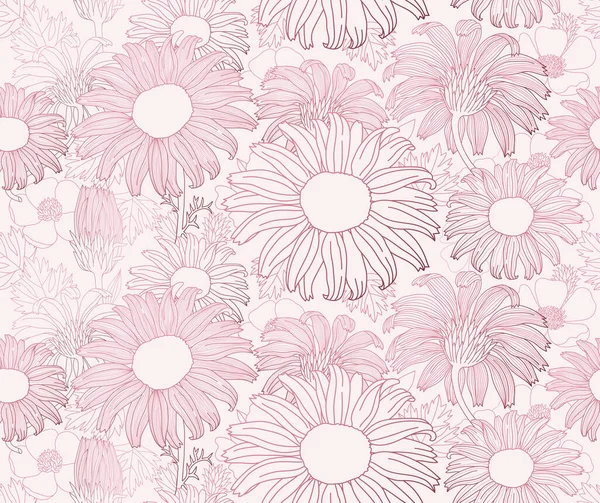 Seamless Pattern Hand Drawn Outline Pink Peony Flowers White Background — Stock Vector