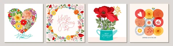 Ευτυχισμένες Ευχετήριες Κάρτες Του Αγίου Βαλεντίνου Floral Πλατεία Πρότυπα Κατάλληλο — Διανυσματικό Αρχείο