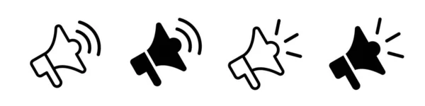 Megaphone图标设置 带声音的电声喇叭符号 扩音器扩音器图标集合 广告概念 平面和线条风格 — 图库矢量图片