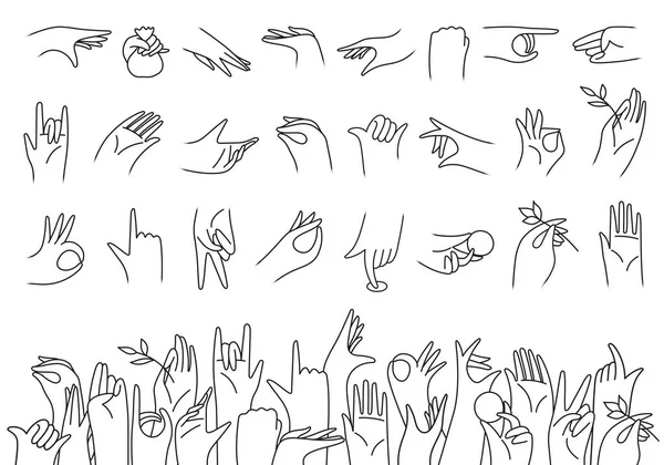 Руки Оплесків Встановлені Каракулі Ескіз Рук Людини Хвиля Креслярських Рук — стоковий вектор