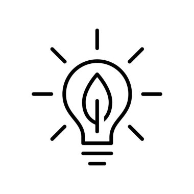 Beyaz arkaplanda ampul simgesi, Ekoloji ve yeşil enerji kavramı, Vektör illüstrasyonu