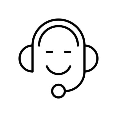 Müşteri desteği düz çizgi ikonu. Çağrı merkezi işareti, kulaklık çizimi olan kadın. Canlı çizelge için ince doğrusal logo