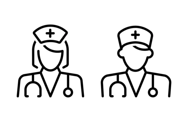 Icono Del Equipo Médico Hombres Mujeres Símbolos Médicos Sobre Fondo — Vector de stock