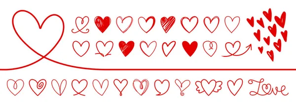 Doodle Heart Skeci Ayarlandı Farklı Çizimi Kalp Ikonu Aşk Koleksiyonu — Stok Vektör