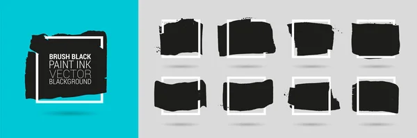 Grunge Backgrounds Set Brush Black Paint Ink Stroke Square Frame — Stock Vector