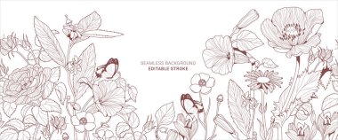 Luxury botanical background with trendy wildflowers and minimalist flowers for wall decoration or wedding. Hand drawn line herb, elegant leaves for invitation save the date card