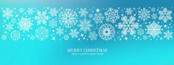 Blue Christmas Banner Snowflakes Merry Christmas Happy New Year Greeting — Stockvektor