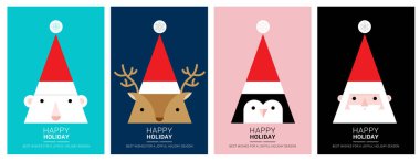 happy merry christmas card with cute characters