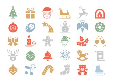 Şirin Noel ikonu seti. Yeni yıl dekorasyon malzemeleri koleksiyonu