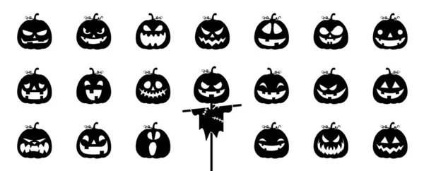 Set Halloween Scary Pumpkins Cut Spooky Creepy Pumpkins Cut — Stock Vector