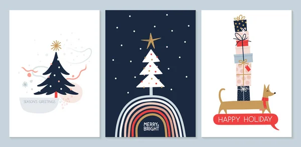 Joyeux Noël Bonne Année Illustrations Vectorielles Pour Les Vacances Hiver — Image vectorielle