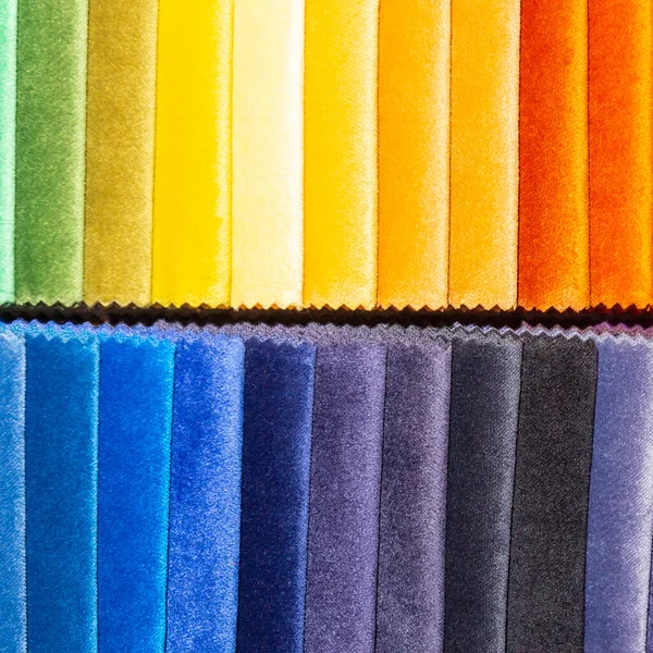 Colorful fashion fabric samples. Textile textures swatches concept. Different colors. Clothes texture closeup