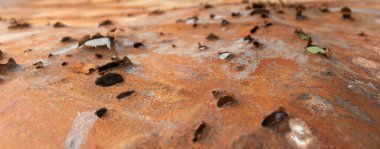 Ukrayna, Kharkiv 'deki bir savaş bölgesinde Rus füzesinden çıkan şarapnel delikleriyle yanmış, hasarlı ve tahrip edilmiş sivil araba..